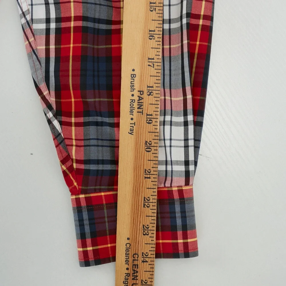 Jos. A. Bank Button Down Mens Large Red Plaid Traveler's Collection Cotton Shirt - Picture 11 of 12